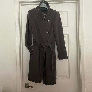 TAHARI 100% Wool Olive Green Tusk Belted Pea Trench Coat 6